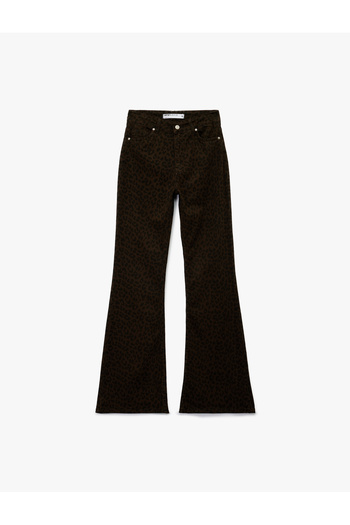 Koton Yüksek Bel Dar Kesim İspanyol Paça Leopar Pantolon - Flare Jeans