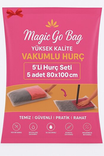 Magic Saver Bag 5 Adet XXL Beden (80x100)Cm Premium Vakumlu Yorgan,Yastık,Giyim,Battaniye Hurcu