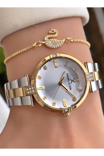 Daniel Klein Yellow Silver - Waterproof - 2 Years Warranty - Original - Women's Wristwatch - Gift Bracelet