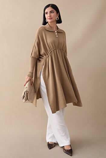 InStyle Balloon Sleeve Camel Poncho