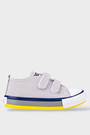 Liger Unisex Çocuk Keten Kısa Convers Modeli Cırtlı Sneaker Spor Ayakkabı (26-30) GRİ