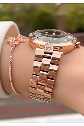 Daniel Klein Rose Gold Color New Season Cut Glass 2 Years Warranty Women's Wristwatch - with Bracelet Gift