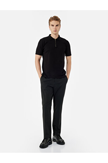 Koton Tricou din tricot cu mânecă scurtă, cu jumătate de fermoar, cu gât polo, din viscoză