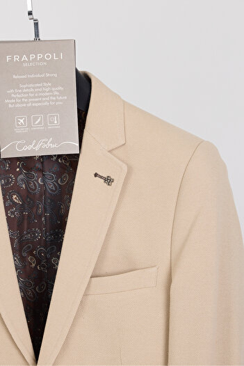 Frappoli 3116 LCS Erkek Bej Likralı Pamuklu Kumaşlı Slim Fit Spor Blazer Ceket