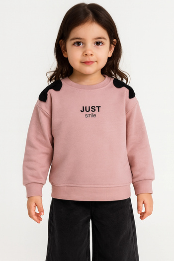 Divonette Girl's 100% Cotton Pink Sweatshirt with Bow Detail - Stylish and Comfortable Girl's Clothing