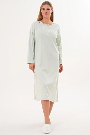 Mecit Pijama Γυναικείο μακρυμάνικο ύφασμα Interlock Mother's Nightdress 100% βαμβάκι