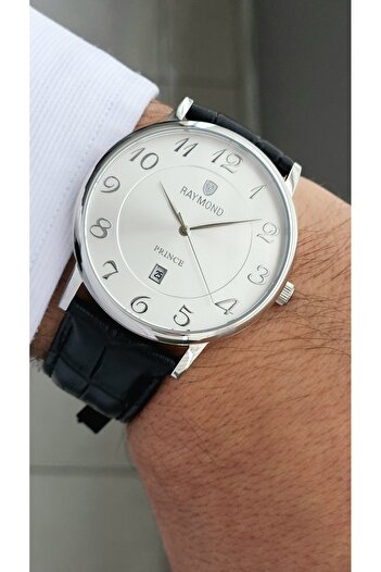 Raymond Rym-631820Mz2 Quartz Classic Men's Watch-Steel Case -Leather Strap -2 Years Warranty Silver-Black-White