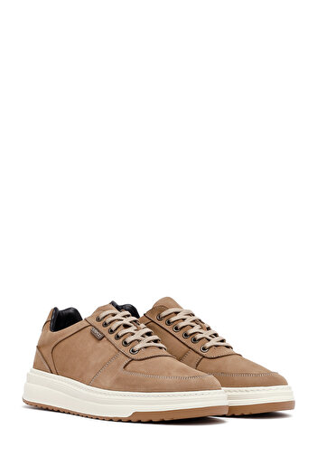 Derimod Erkek Bej Bağcıklı Kalın Tabanlı Nubuk Deri Sneaker,Kışlık Spor Ayakkabı 25WFD6601V3