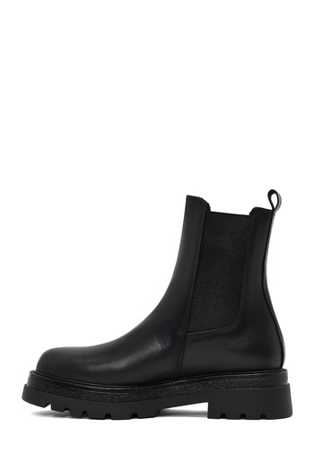 Derimod Women's Black Thick Soled Leather Chelsea Boots 25Wfd187318