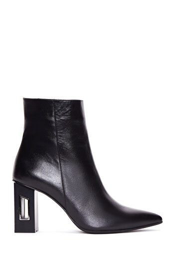 Derimod Women's Black Zippered Thick Heeled Leather Boots 25Wfd130918