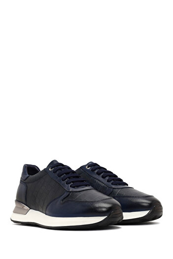 Derimod Erkek Lacivert Bağcıklı Kalın Tabanlı Deri Sneaker 25WFD622214