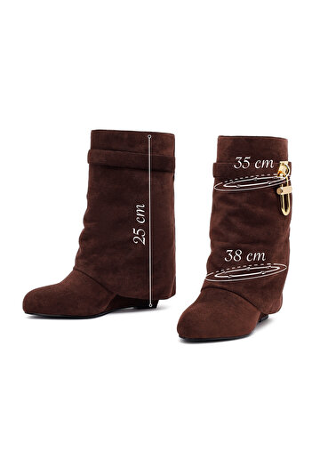 Derimod Women's Brown Wedge Heeled Suede Boots 25Afd440010