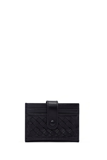 Derimod Men's Black Braided Leather Card Holder 000A2D361429