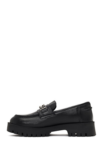 Derimod Women's Black Thick Soled Buckled Leather Masculine Loafer 25Afd412418