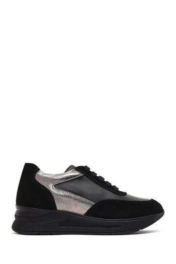 Derimod Women's Black Lace-Up Wedge Heeled Leather Sneaker 25Afd412714