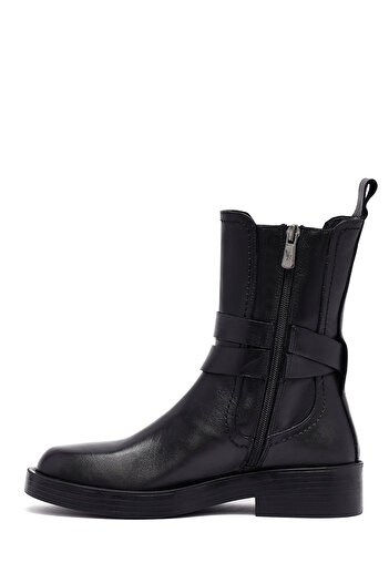 Derimod Women's Black Zippered Leather Boots 25Wfd202518
