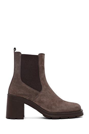 Derimod Women's Mink Zippered Thick Heeled Suede Leather Boots 25Wfd512110