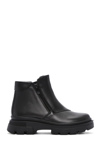 Derimod Women's Black Zippered Thick Soled Leather Boots 25Wfd360218