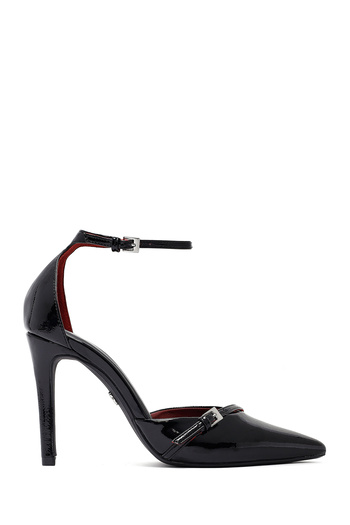 Derimod Women's Black Ankle Buckle High Thin Heeled Patent Leather Stiletto 25Afd440316