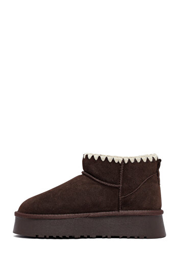 Derimod Women's Brown Suede Leather Teddy Boots 25Wfd478310