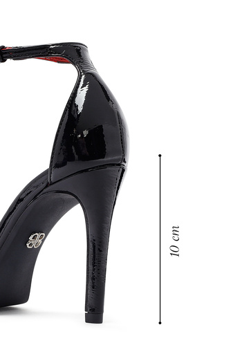 Derimod Women's Black Ankle Buckle High Thin Heeled Patent Leather Stiletto 25Afd440316