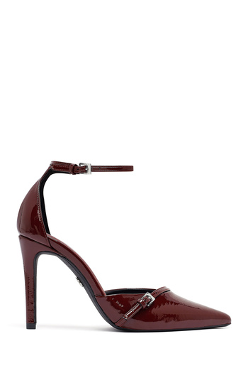 Derimod Women's Burgundy Ankle Buckle High Thin Heeled Patent Leather Stiletto 25Afd440316