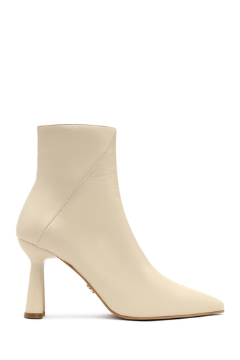 Derimod Women's Cream Zippered Thin Heeled Leather Boots 25Wfd130718