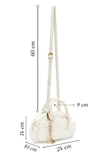 Derimod Women's Cream Long Strap Accessory Detailed Plush Mini Shoulder Bag 25Wbd2459Ph