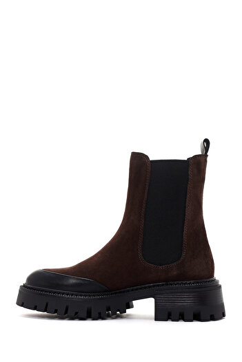 Derimod Women's Brown Thick Soled Suede Leather Chelsea Boots 25Wfd150710