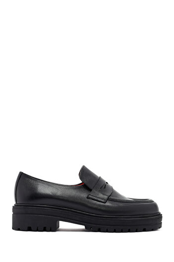 Derimod Gritti Women's Black Leather Masculine Loafer, Winter Shoes 25Afd111118