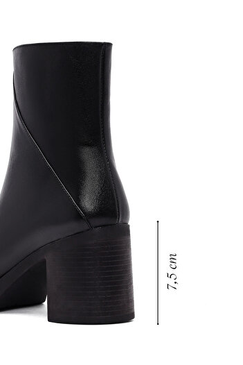 Derimod Women's Black Zippered Thick Heeled Leather Boots 25Wfd512218