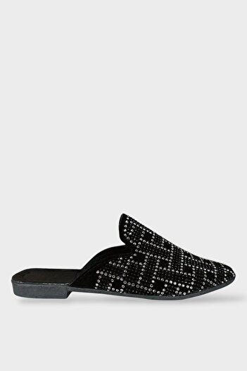 Liger Γυναικείες παντόφλες Suede Pointed Toe Stone Design ΜΑΥΡΟ - ΑΣΗΜΙ