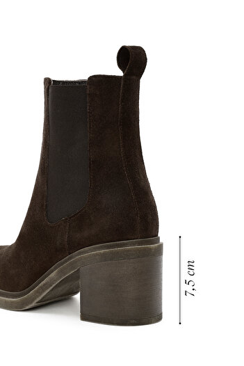 Derimod Women's Brown Thick Heeled Suede Leather Chelsea Boots 25Wfd151510