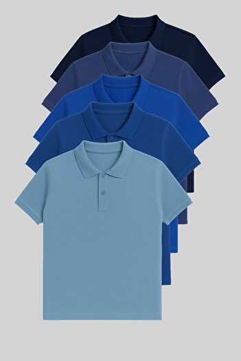 COMBİNE MİCHAİL Чоловіча футболка Slim Fit з поло-комірцем, 5 штук, синя-індигова-бірюзова-блакитна-небесно-блакитна