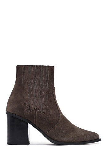 Derimod Women's Anthracite Thick Heeled Suede Leather Chelsea Boots 25Wfd160910