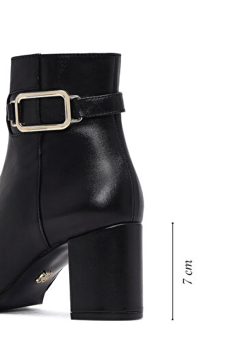 Derimod Women's Black Zippered Buckle Detailed Thick Heeled Leather Boots 25Wfd160818