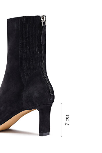 Derimod Women's Black Zippered Short Heeled Suede Leather Boots 25Afd121510