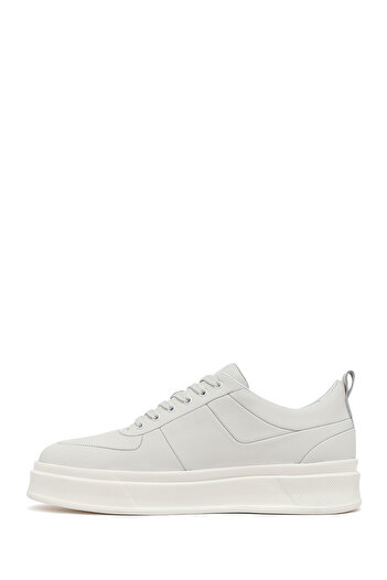 Derimod Men's White Lace-Up Thick Soled Leather Sneaker, Winter Sports Shoes 25Wfd612318