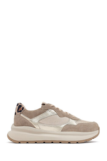 Derimod Women's Beige Lace-Up Thick Sole Leather Sneaker, Winter Sports Shoes 25Afd221014