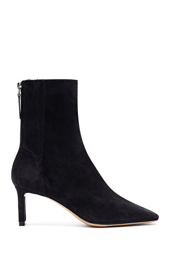Derimod Women's Black Zippered Short Heeled Suede Leather Boots 25Afd121510