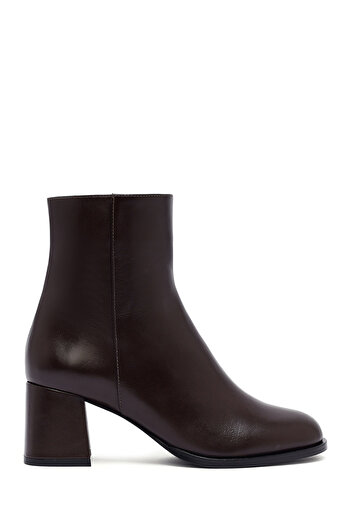 Derimod Women's Brown Zippered Thick Heeled Leather Boots 25Wfd132618