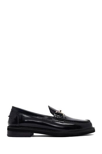 Derimod Women's Black Buckle Leather Masculine Loafer, Winter Shoes 25Afd260226