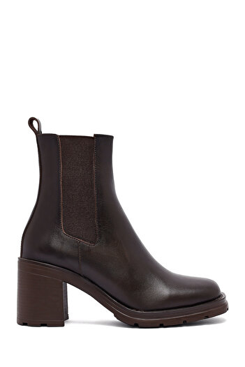 Derimod Women's Brown Thick Heeled Leather Boots 25Wfd153218
