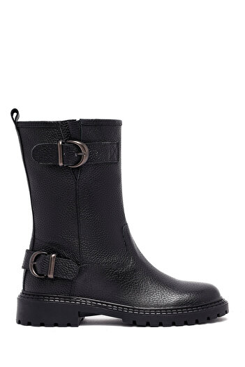 Derimod Women's Black Leather Biker Boots 25Wfd2024Ft