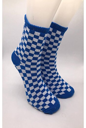 Store Blue Checkered Striped Square Patterned Socks