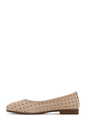 Derimod Women's Beige Patterned Suede Leather Ballerinas 25Sfd291310