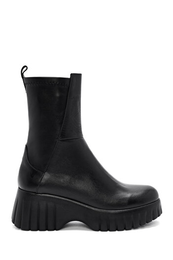 Derimod Women's Black Thick Soled Zippered Leather Boots 25Wfd200718