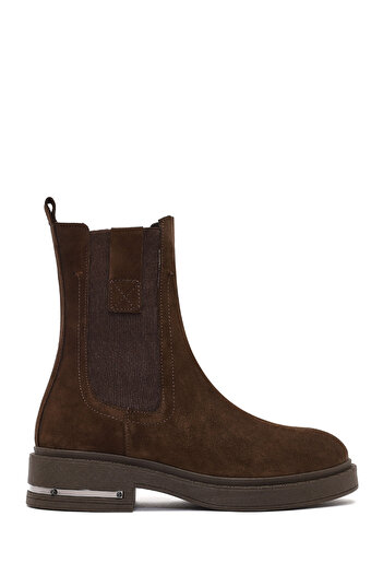 Derimod Women's Brown Suede Leather Chelsea Boots 25Wfd185410
