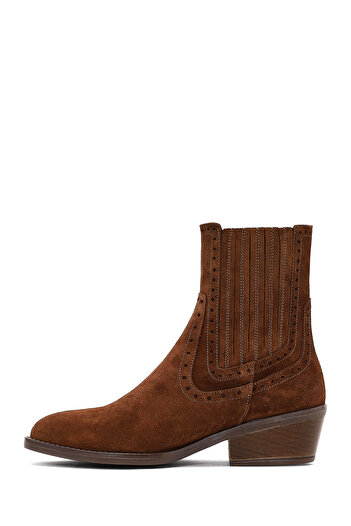 Derimod Women's Tan Suede Leather Cowboy Boots 25Wfd200510