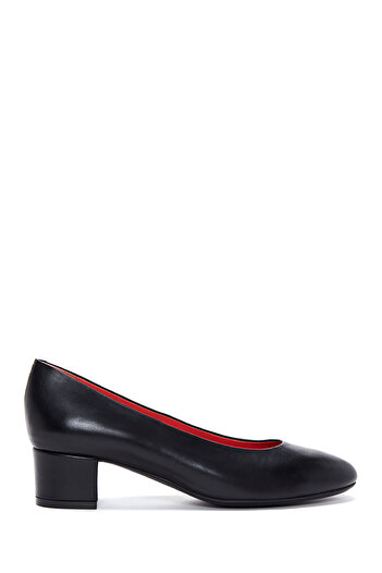 Derimod Gritti Women's Black Short Thick Heeled Leather Shoes 25Afd110518